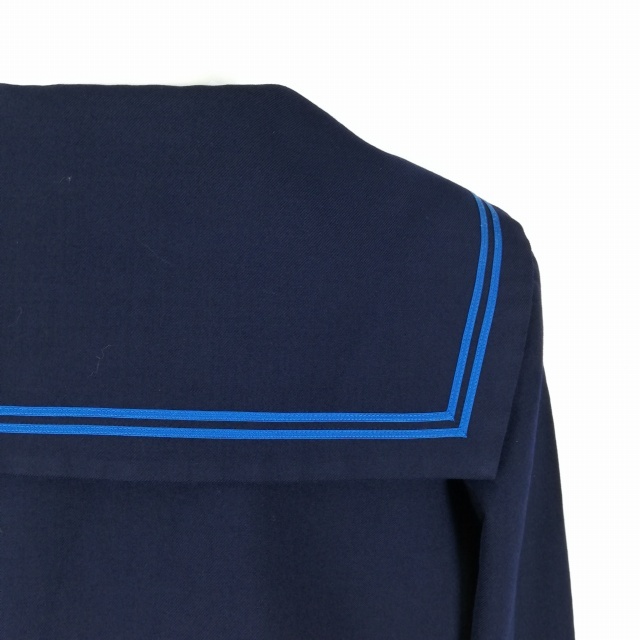 1円 セーラー服 ジャンパースカート スカーフ 上下3点セット 指定 大きいサイズ 特大 冬物 青2本線 女子 中学 高校 紺 中古 ランクC EY3738_画像3