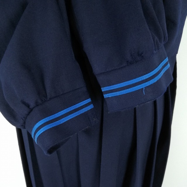 1円 セーラー服 ジャンパースカート スカーフ 上下3点セット 指定 大きいサイズ 特大 冬物 青2本線 女子 中学 高校 紺 中古 ランクC EY3738_画像4