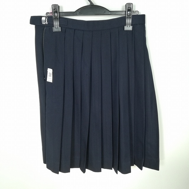 1円 スクールスカート 大きいサイズ 冬物 w72-丈60 紺 中学 高校 プリーツ 学生服 制服 女子 中古 HK2659_画像2