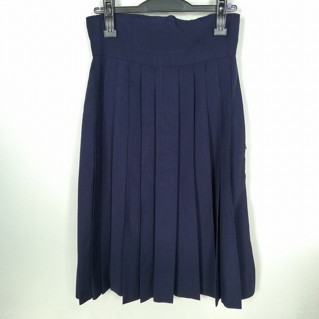 1円 スクールスカート 大きいサイズ 夏物 w75-丈73 紺 中学 高校 プリーツ 学生服 制服 女子 中古 HK2752_画像1