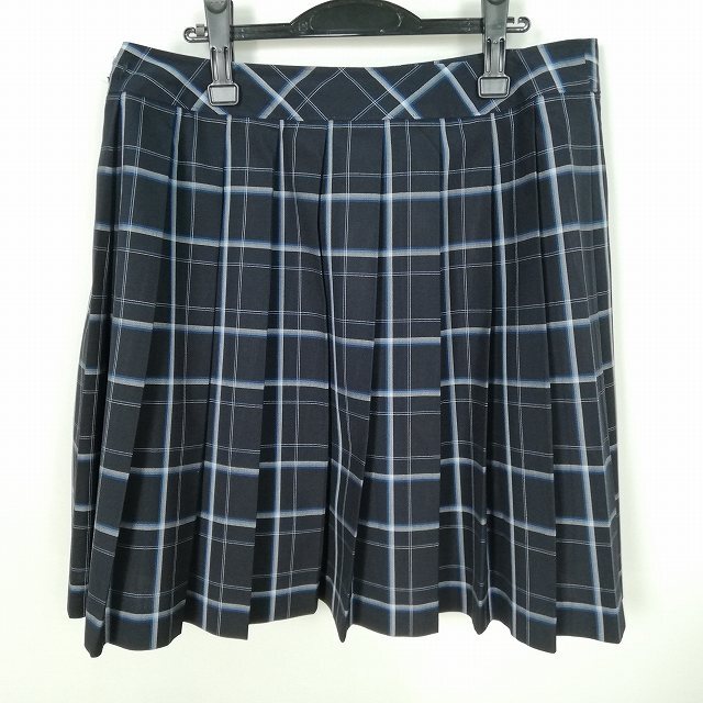 1円 スクールスカート 大きいサイズ 夏物 w90-丈55 チェック 中学 高校 プリーツ 学生服 制服 女子 中古 HK2916_画像2