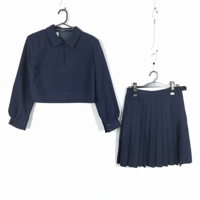 1円 ジャケット スカート 上下2点セット 大きいサイズ 冬物 女子 学生服 中学 高校 紺 制服 中古 ランクB EY4084_画像1