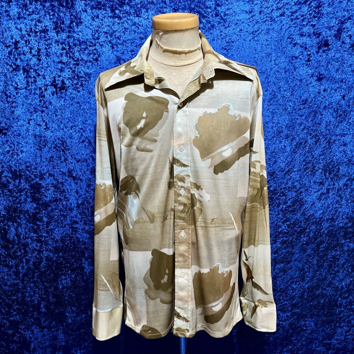 70’s Michael Low 柄シャツ 検索: 古着 ポリシャツ ビンテージ ディスコ 70年代 ピクチャー サイケ デカ襟_画像2