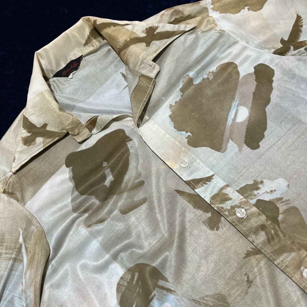 70’s Michael Low 柄シャツ 検索: 古着 ポリシャツ ビンテージ ディスコ 70年代 ピクチャー サイケ デカ襟_画像6