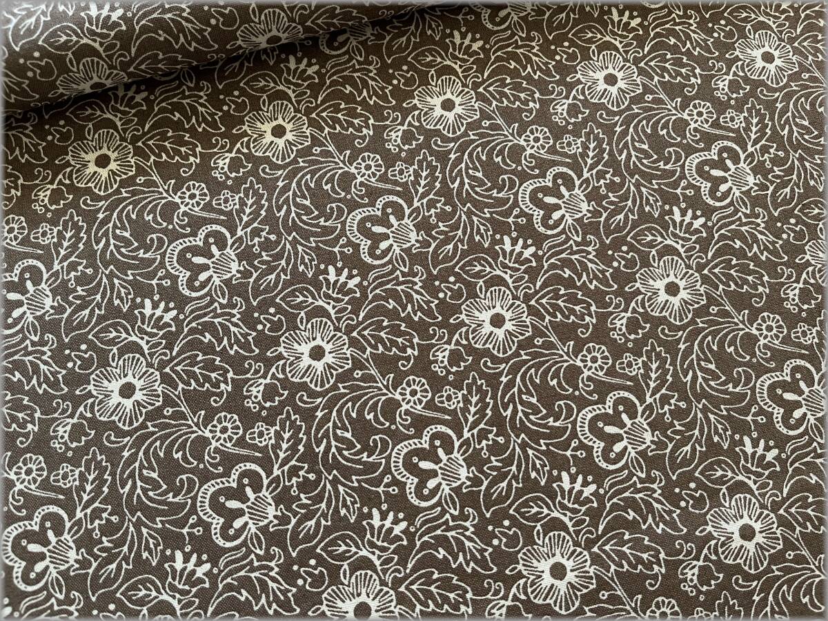 mets★5m*綿麻シーチング*ボタニカル*brown*コットンリネン*1D_画像1
