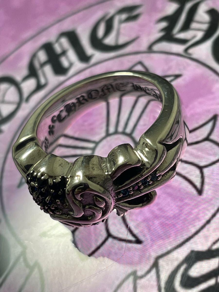 Chrome Hearts フローラルクロスハートリング　16号　スターリングシルバー925 パヴェ_画像2