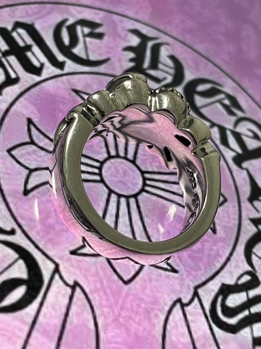 Chrome Hearts フローラルクロスハートリング　16号　スターリングシルバー925 パヴェ_画像3