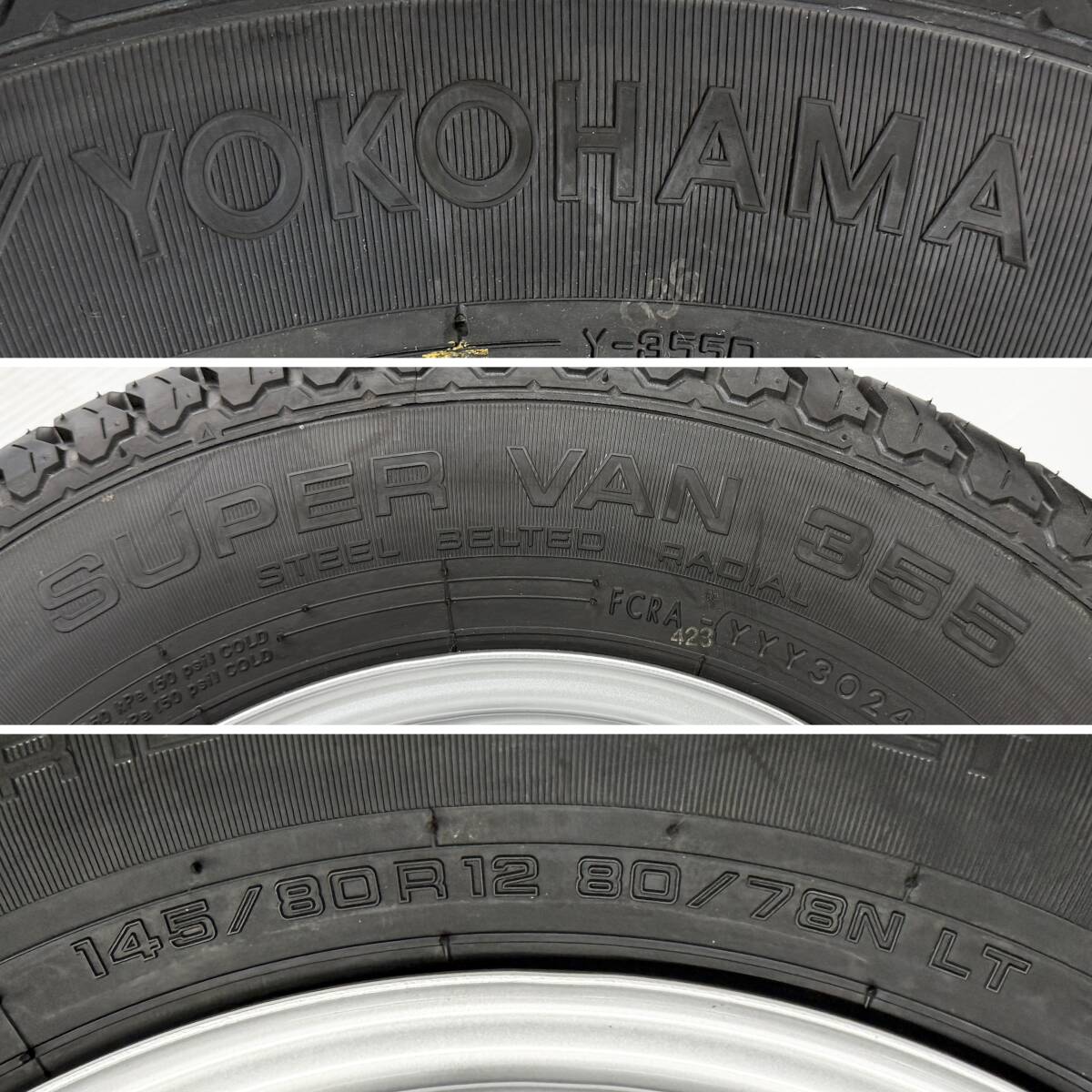 ●新車外し 送料込●ダイハツ ハイゼット 純正 タイヤ ホイール 12インチx4J 100 25/24/23年製 145/80R12 80/78N LT ヨコハマ 4本 3298_画像3