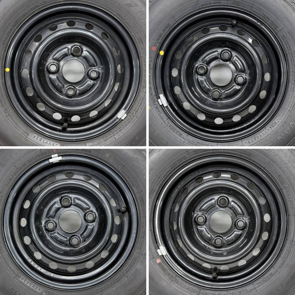 ●新車外し 送料込●ダイハツ ハイゼット 純正 タイヤ ホイール 12インチx4J 100 25/24/23年製 145/80R12 80/78N LT ヨコハマ 4本 3298_画像2