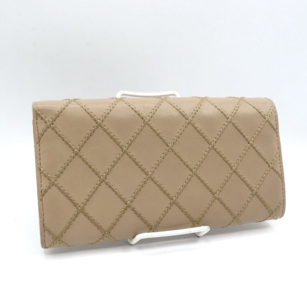 CHANEL 美品　シャネル　ワイルドステッチ　ラムスキン　長財布　ベージュ_画像8