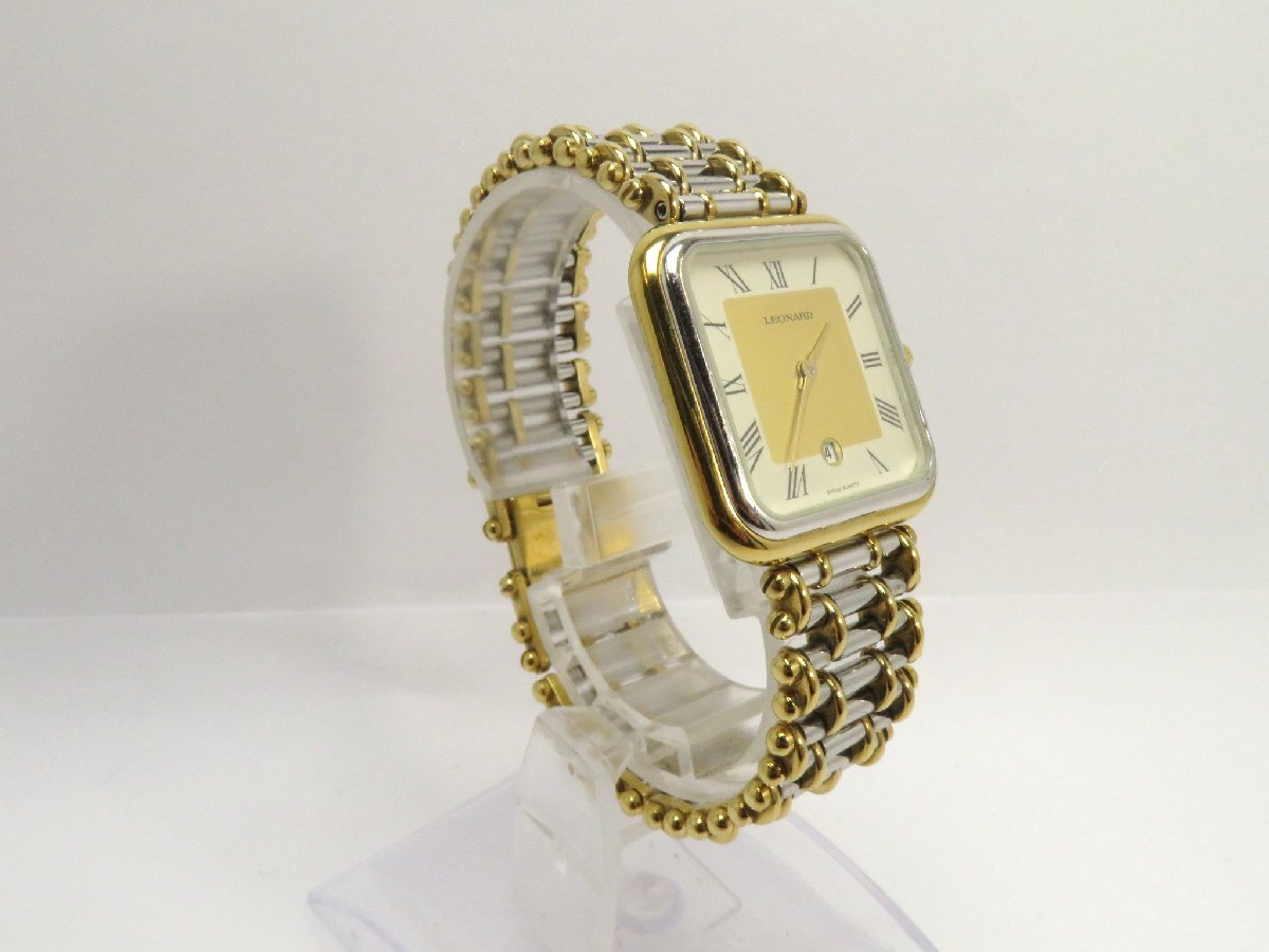 1円開始■ジャンク■ レオナール 73.371 ゴールド クオーツ レディース 腕時計 AB96906_画像3