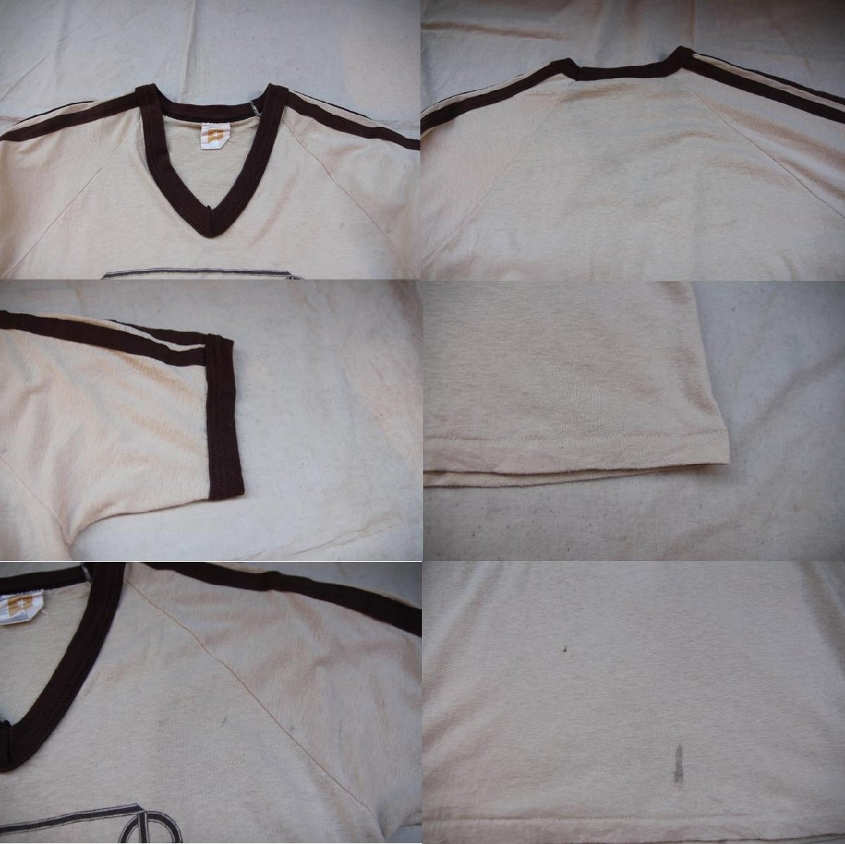 70s 80s VINTAGE ヴィンテージ USED 古着 S/S V-Neck Tee Sports Vネック スポーツTシャツ Radio TV ラジオ局 ライン入り USA製 L_画像4