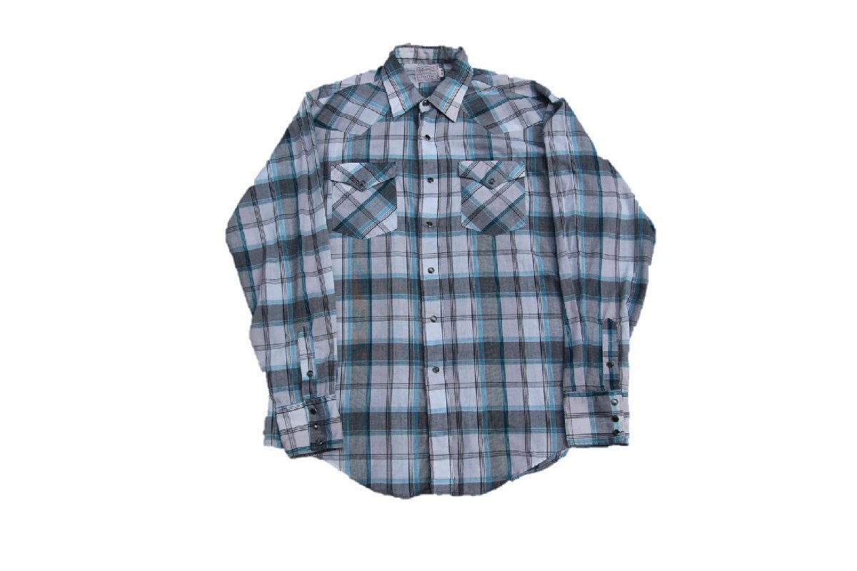 80s 90s VINTAGE ヴィンテージ USED 古着 HbarC L/S Western Check Shirts 長袖ウエスタンシャツ チェック柄 アメカジ 16H L_画像1