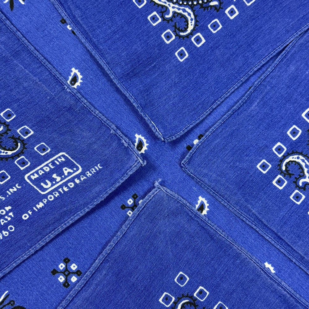 80s ビンテージ MADE IN USA製 バンダナ 青 ロイヤルブルー クロス ペイズリー PARIS パリス RN 13960 米国製 JAY AMDAMAS ジェイアダムス_画像5