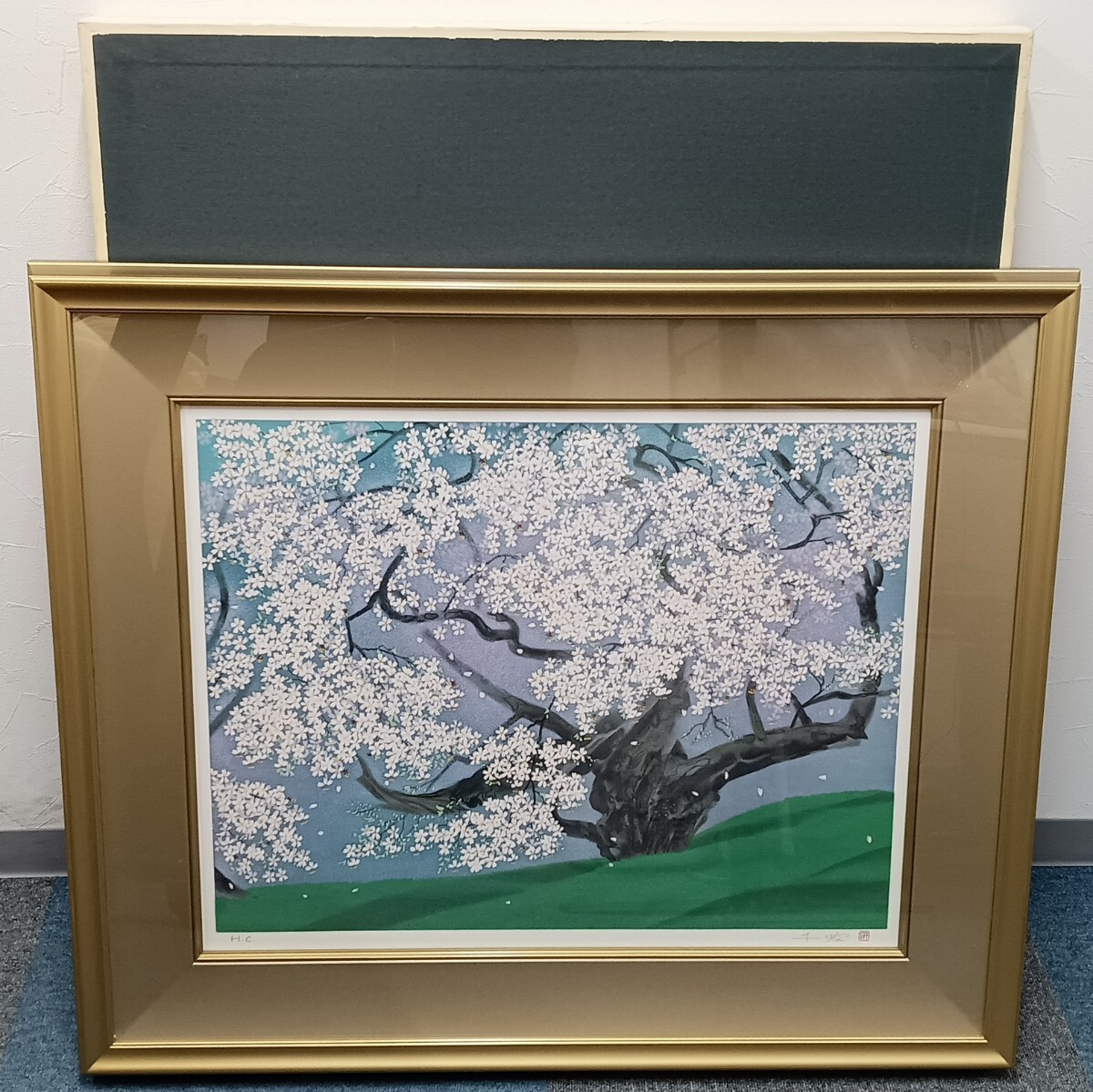 【10674】中島千波「臥龍桜」リトグラフ 第HC番 200部限定 12号 元箱黄袋付 真作保証_画像1