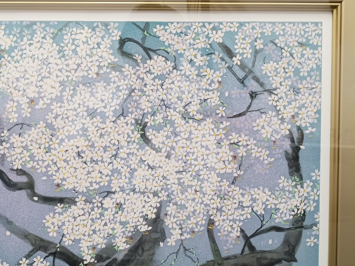 【10674】中島千波「臥龍桜」リトグラフ 第HC番 200部限定 12号 元箱黄袋付 真作保証_画像4