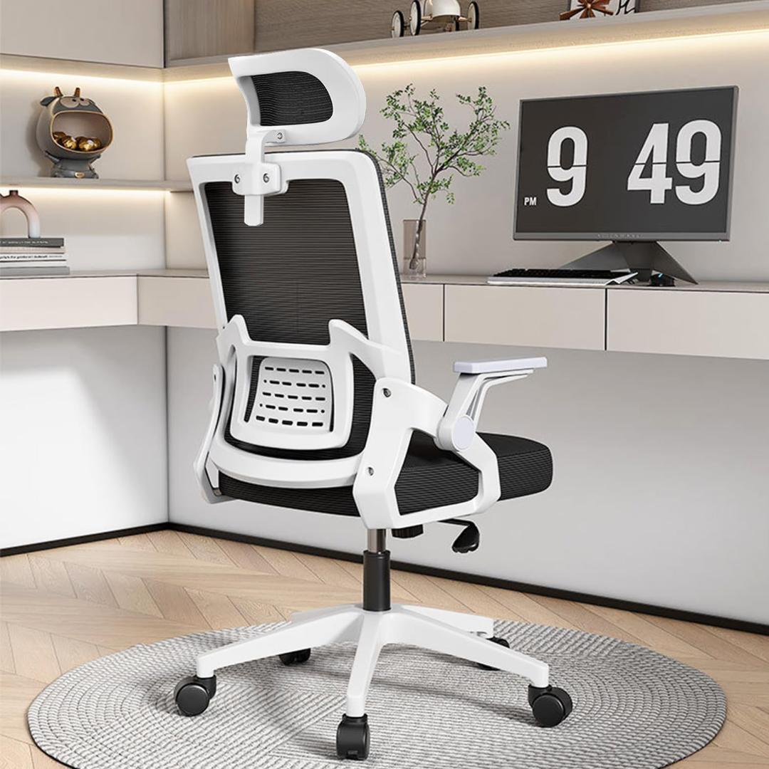 オフィスチェア デスクチェア 人間工学 テレワーク チェア 疲れない 椅子 腰サポート 跳ね上げ式アームレスト  (黒色)_画像1