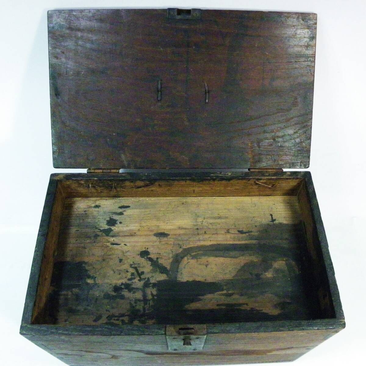 ゆうパック.80サイズ送料記載済み　硯箱 木製 アンティーク レトロ 古民具 時代物　硯箱　引き出し付き.箱　ジャンク（赤枠.楽）_画像8