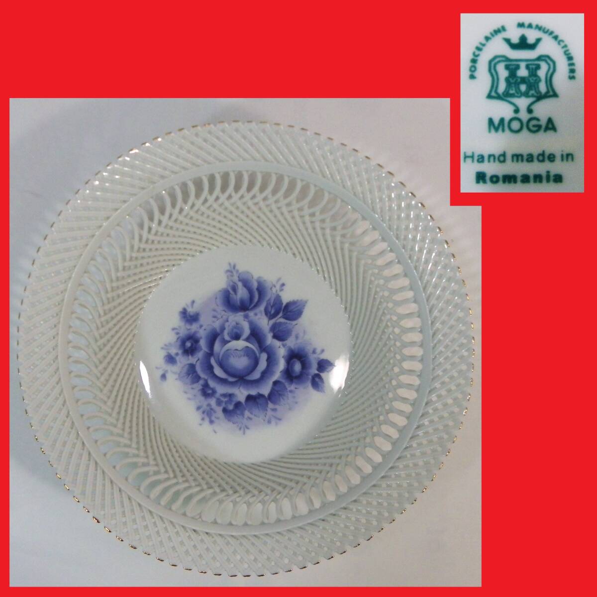 ゆうパック.60サイズ送料記載済み　MOGA ROMANIA モガ・ルーマニア レース編み ハンドクラフト　欠けも無し程度良（赤枠.楽）_画像1