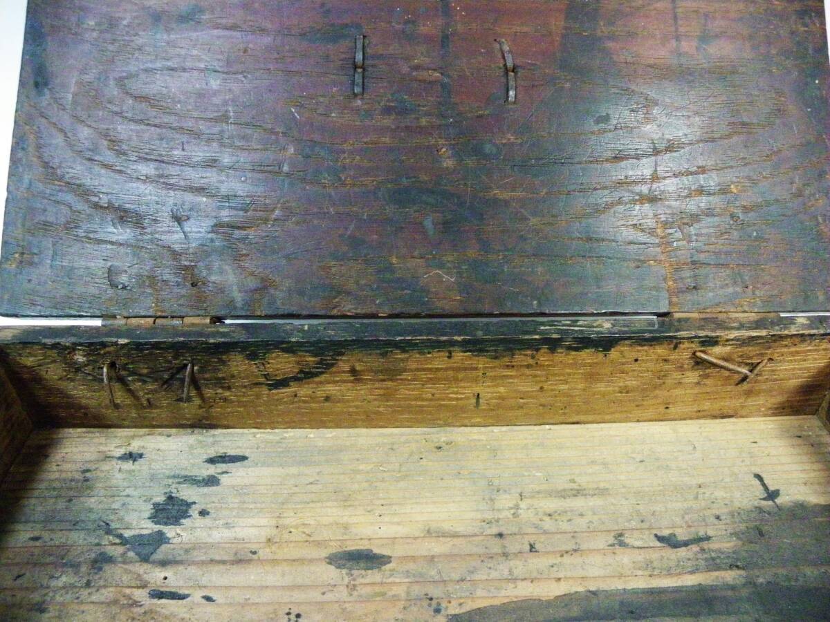 ゆうパック.80サイズ送料記載済み　硯箱 木製 アンティーク レトロ 古民具 時代物　硯箱　引き出し付き.箱　ジャンク（赤枠.楽）_画像9