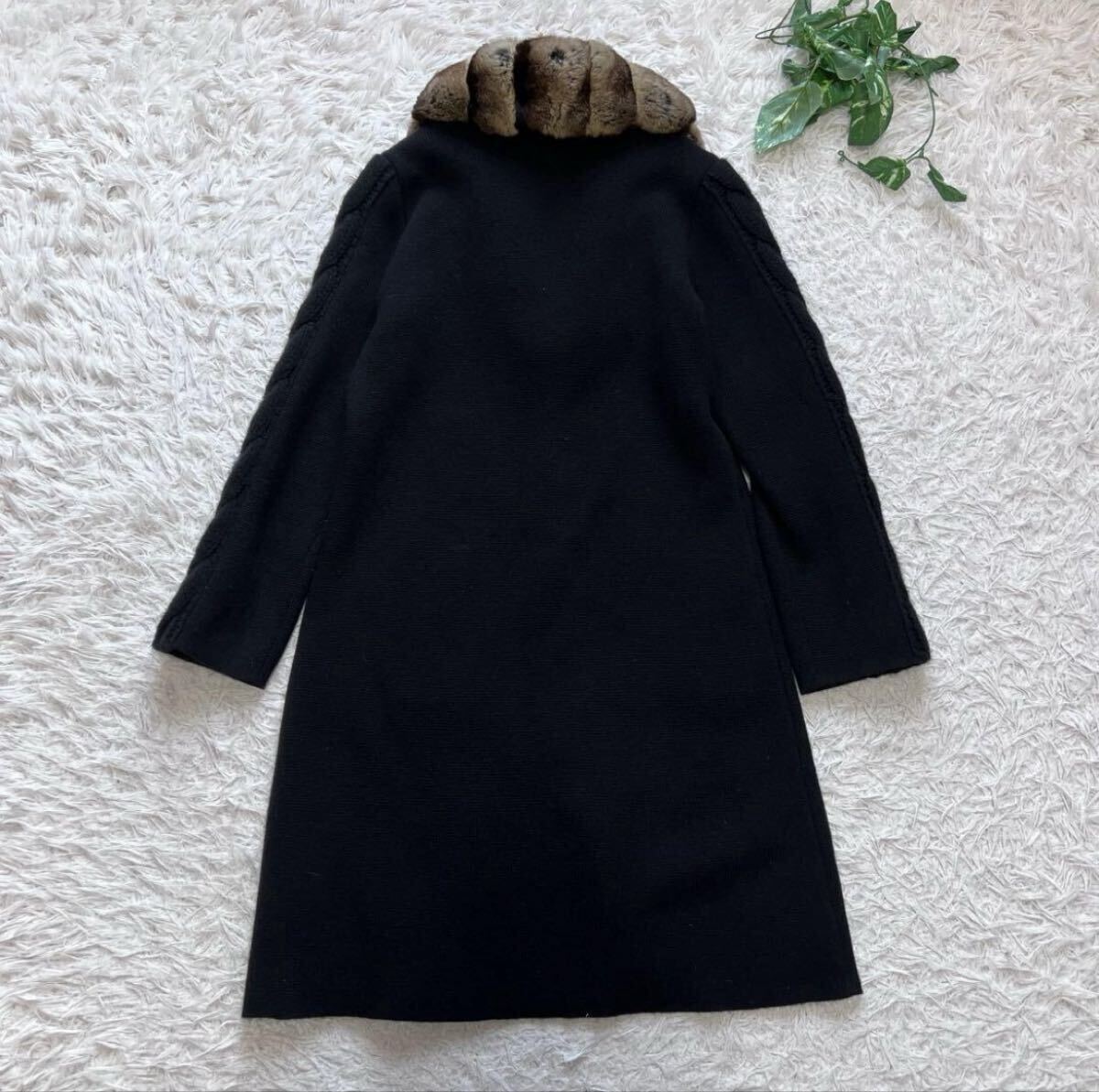 美品 イタリア製 カシミヤ100% Leilian by MATUCCI レリアン マトゥッチ 大きいサイズ 42 XL相当 ニット コート ケーブル チンチラ 2WAY _画像2