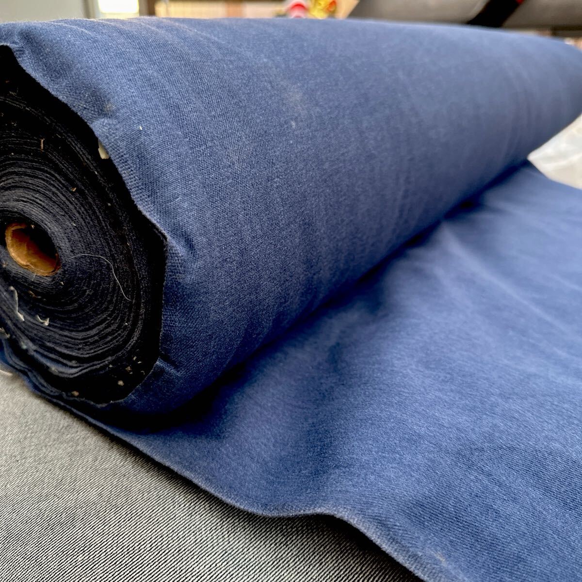 オックス.綿生地幅105cm×50cm.表起毛少々.紺色_画像1