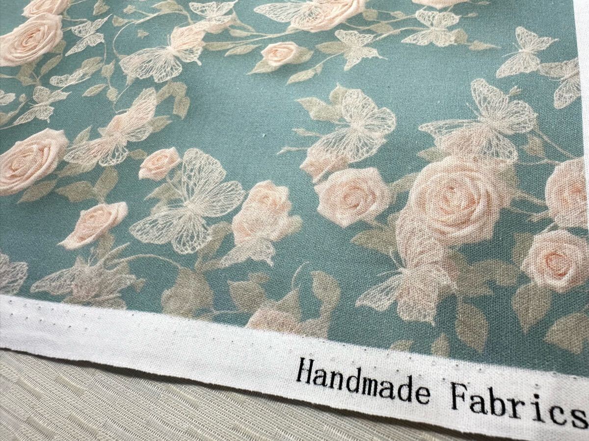 USAシーチング.綿100%生地.幅110cm×50cm.水色地.薔薇.0543・白点印刷ミス少々有_画像4