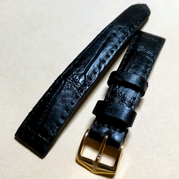 19㎜/本革クロコダイル■ 黒色■金尾錠 /竹符鱗/ 22☆送料込//即決