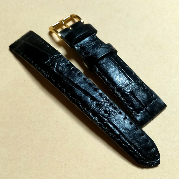 19㎜/本革クロコダイル■ 黒色■金尾錠 /竹符鱗/ 22☆送料込//即決