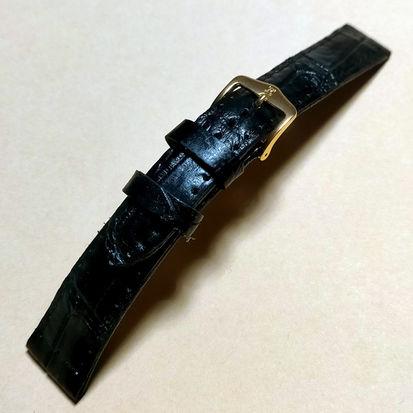 19㎜/本革クロコダイル■ 黒色■金尾錠 /竹符鱗/ 22☆送料込//即決