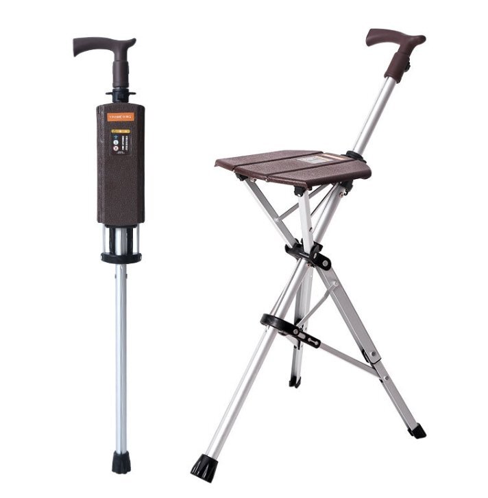 高齢者用杖腰掛け両用杖腰掛け付き腰掛け椅子携帯電動ワンタッチ開閉折りたたみ杖椅子_画像3