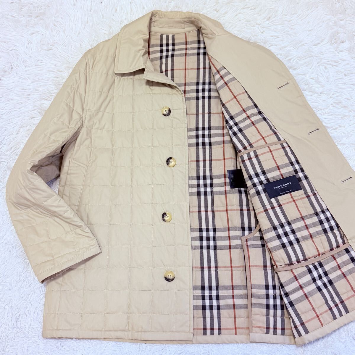 【美品/Lサイズ】BURBERRY LONDON バーバリーロンドン キルティング ジャケット ブルゾン メンズ ベージュ ノバチェック_画像1