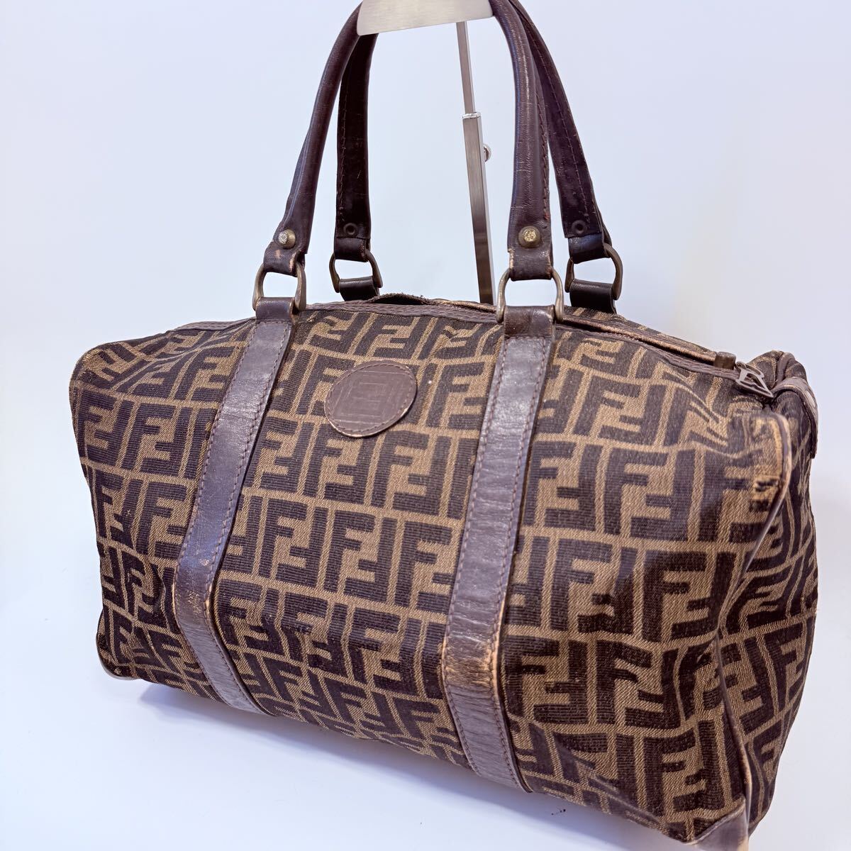 FENDI フェンディー ハンドバッグ ハンドバック ボストンバック ズッカ柄 キャンバス レザー_画像1