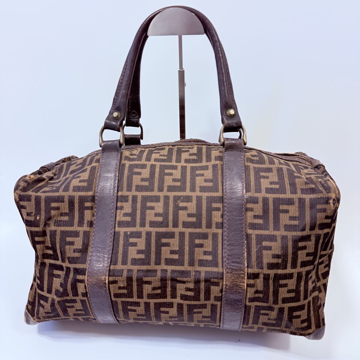 FENDI フェンディー ハンドバッグ ハンドバック ボストンバック ズッカ柄 キャンバス レザー_画像3