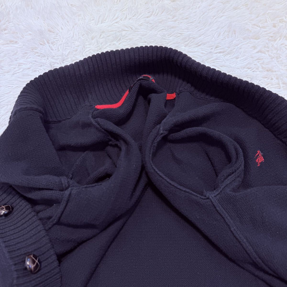 【美品】バーバリーブラックレーベル BURBERRY BLACK LABEL カーディガン ニット ホースロゴ刺繍 ネイビー メンズ M_画像5