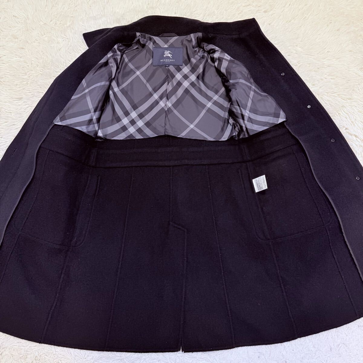 バーバリーロンドン BURBERRY LONDON アンゴラ混 ステンカラーコート レディース ノバチェック Mサイズ_画像2