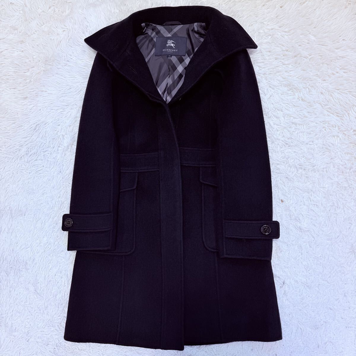 バーバリーロンドン BURBERRY LONDON アンゴラ混 ステンカラーコート レディース ノバチェック Mサイズ_画像3
