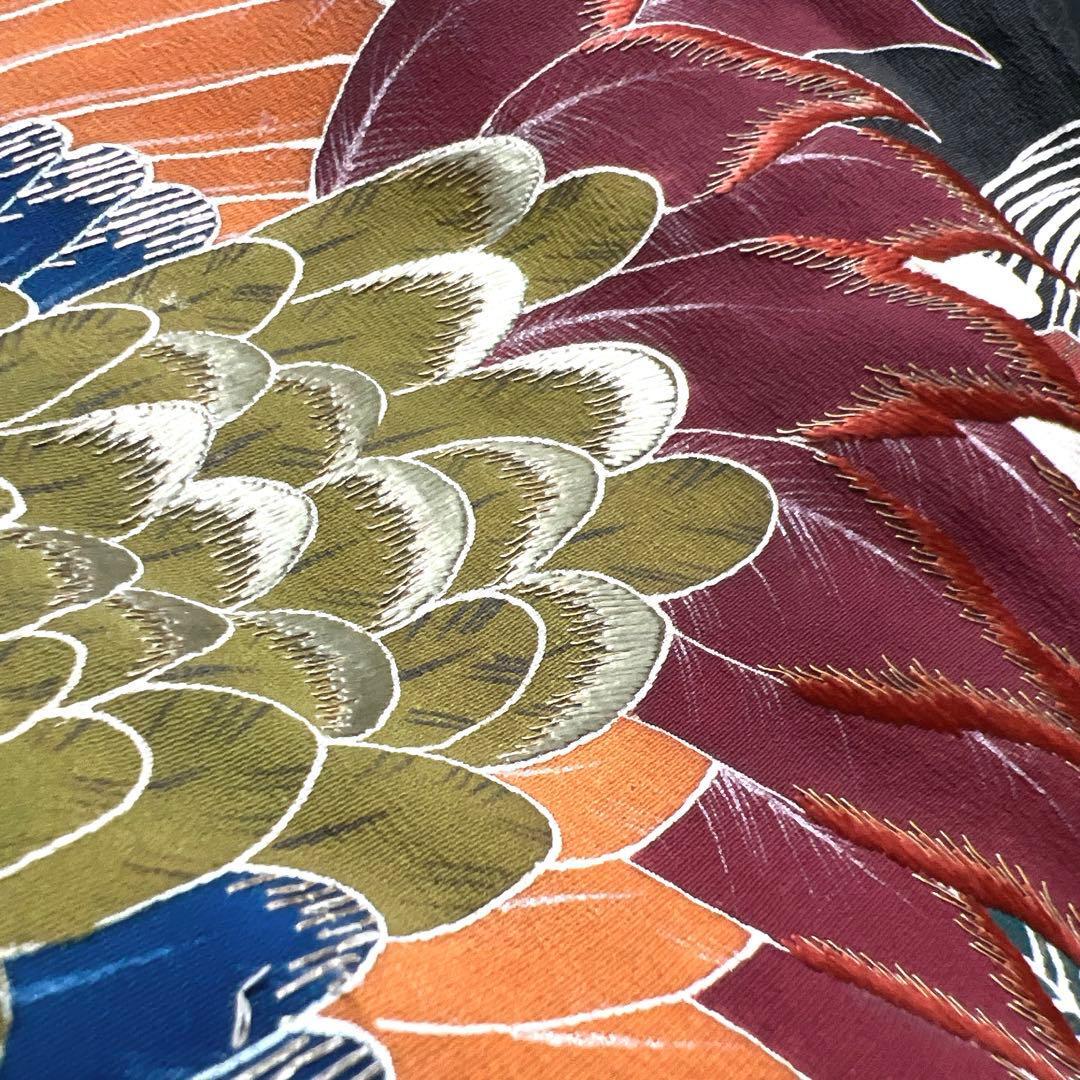 黒留袖　アンティーク　五つ紋　相良刺繍　刺繍　鶴　松竹梅　着物　104tz_画像8