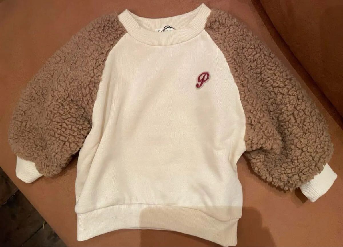 セールですエフオーキッズ袖ボアFOスマイルパッチトレーナーR511034裏起毛キナリ　110㎝_画像3