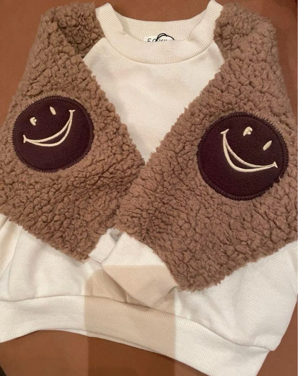 セールですエフオーキッズ袖ボアFOスマイルパッチトレーナーR511034裏起毛キナリ　110㎝_画像4