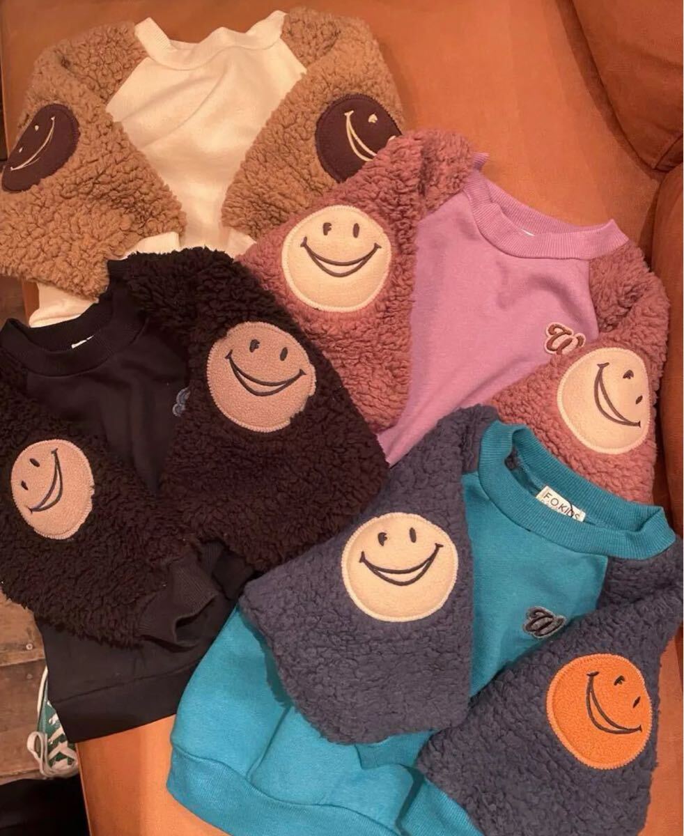 セールですエフオーキッズ袖ボアFOスマイルパッチトレーナーR511034裏起毛キナリ　110㎝_画像1