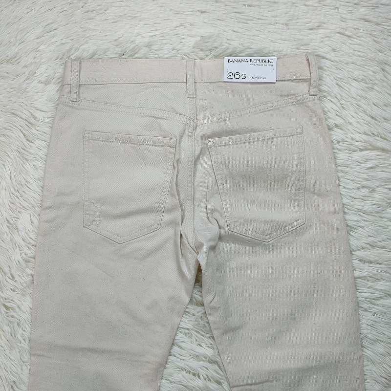 タグ付き未使用 BANANA REPUBLIC バナナリパブリック ダメージ加工デニムパンツ 26S ロールアップ プレミアムデニム アイボリー系 薄茶色_画像8