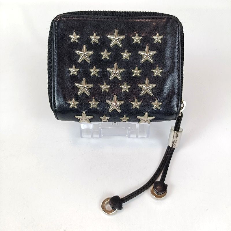 JIMMY CHOO ジミーチュウ ラウンドファスナー 二つ折り 財布 星 スター スタッズ ブラック 黒 レザー 財布 レディース・メンズ チャーム_画像3