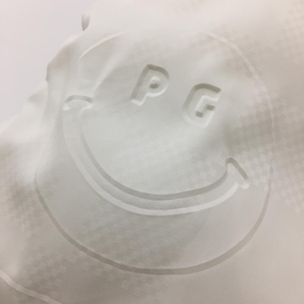 【美品】パーリーゲイツ ダウンベスト 白 ロゴ凹凸柄 ニコちゃん スマイル フード着脱可 メンズ 5(L) ゴルフウェア PEARLY GATES_画像3