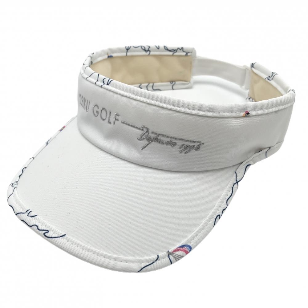 【美品】23区ゴルフ サンバイザー 白×ネイビー 縁柄 汗取りパッド付 F ゴルフウェア 23区_画像1