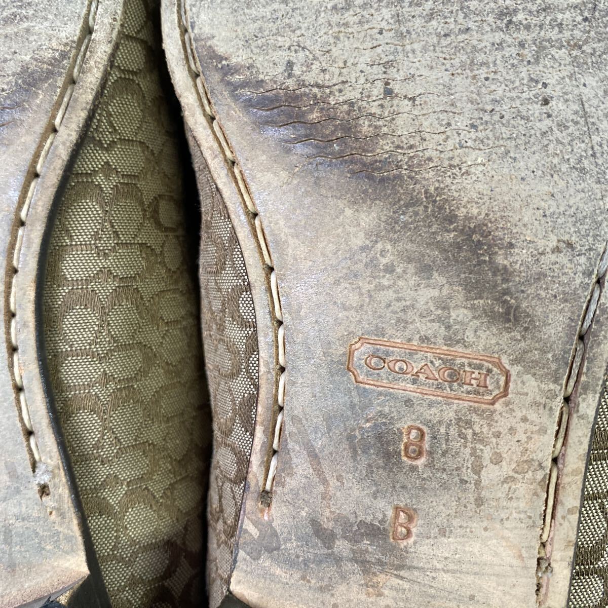 y2605 COACH コーチ ローファー シグネチャー シューズ パンプス ブラウン レザー 8B_画像6