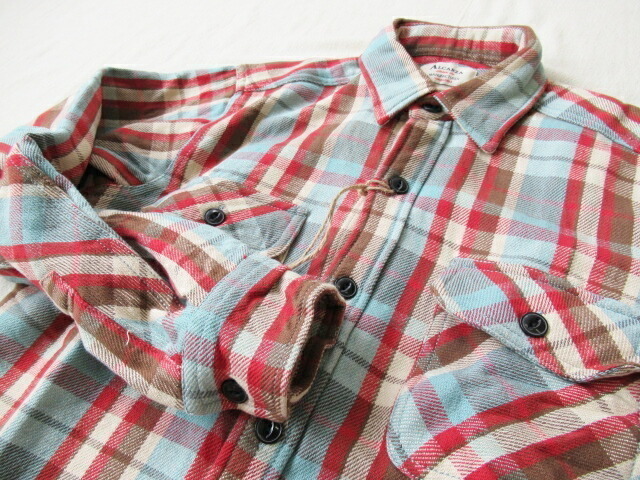 ALCARZA【ヘビーフランネルチェックシャツ】羽衣シャツ/ネルシャツ・ワークシャツ　629-00　03）SAX　Lサイズ_画像4