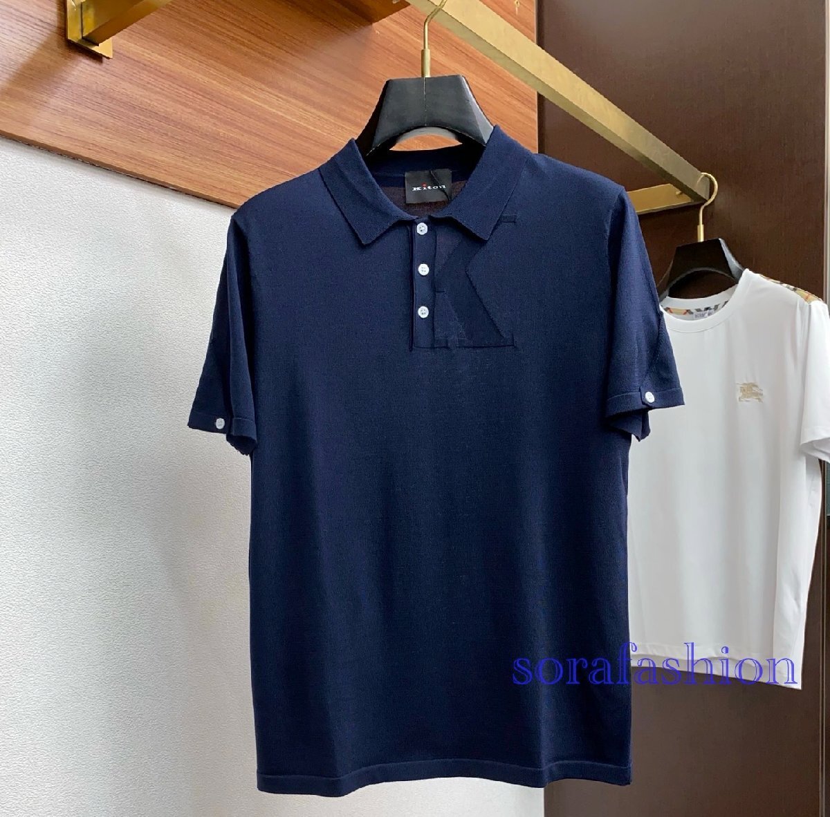 KITON キトン メンズニットポロシャツ ネイビー 50サイズ 半袖T-シャツ トップス ニットカットソー 紳士服 夏物 涼感 通気性