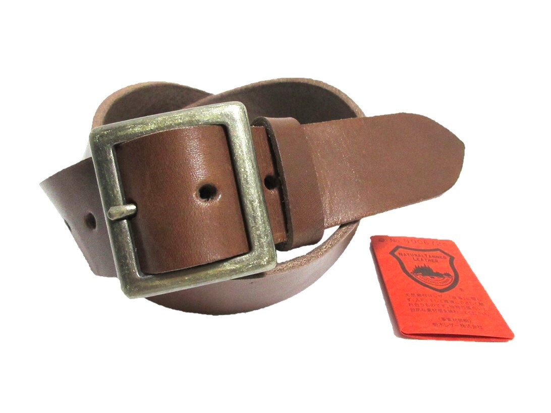 栃木レザーベルト(チョコ)アンティークゴールド鍍金バックル 40mm幅 一枚革_画像1