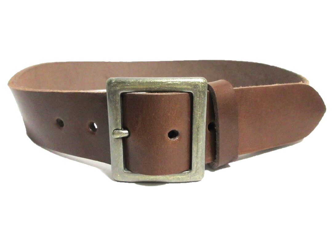 栃木レザーベルト(チョコ)アンティークゴールド鍍金バックル 40mm幅 一枚革_画像2